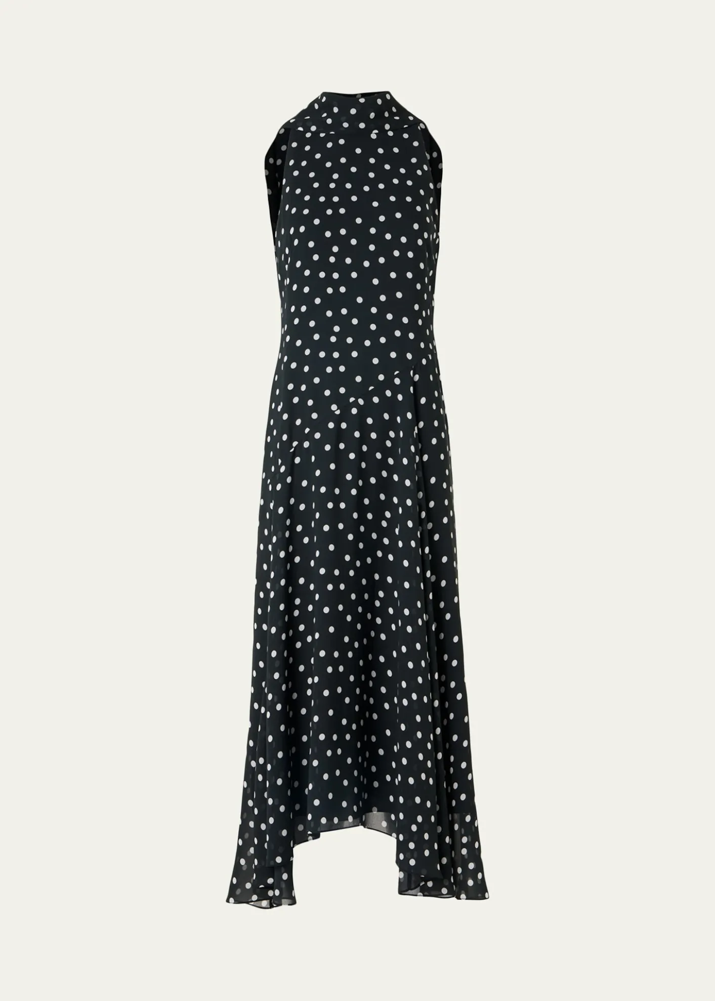 Akris puntoMock-Neck Polka-Dot Viscose Georgette Handkerchief Midi Dress
