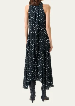 Akris puntoMock-Neck Polka-Dot Viscose Georgette Handkerchief Midi Dress