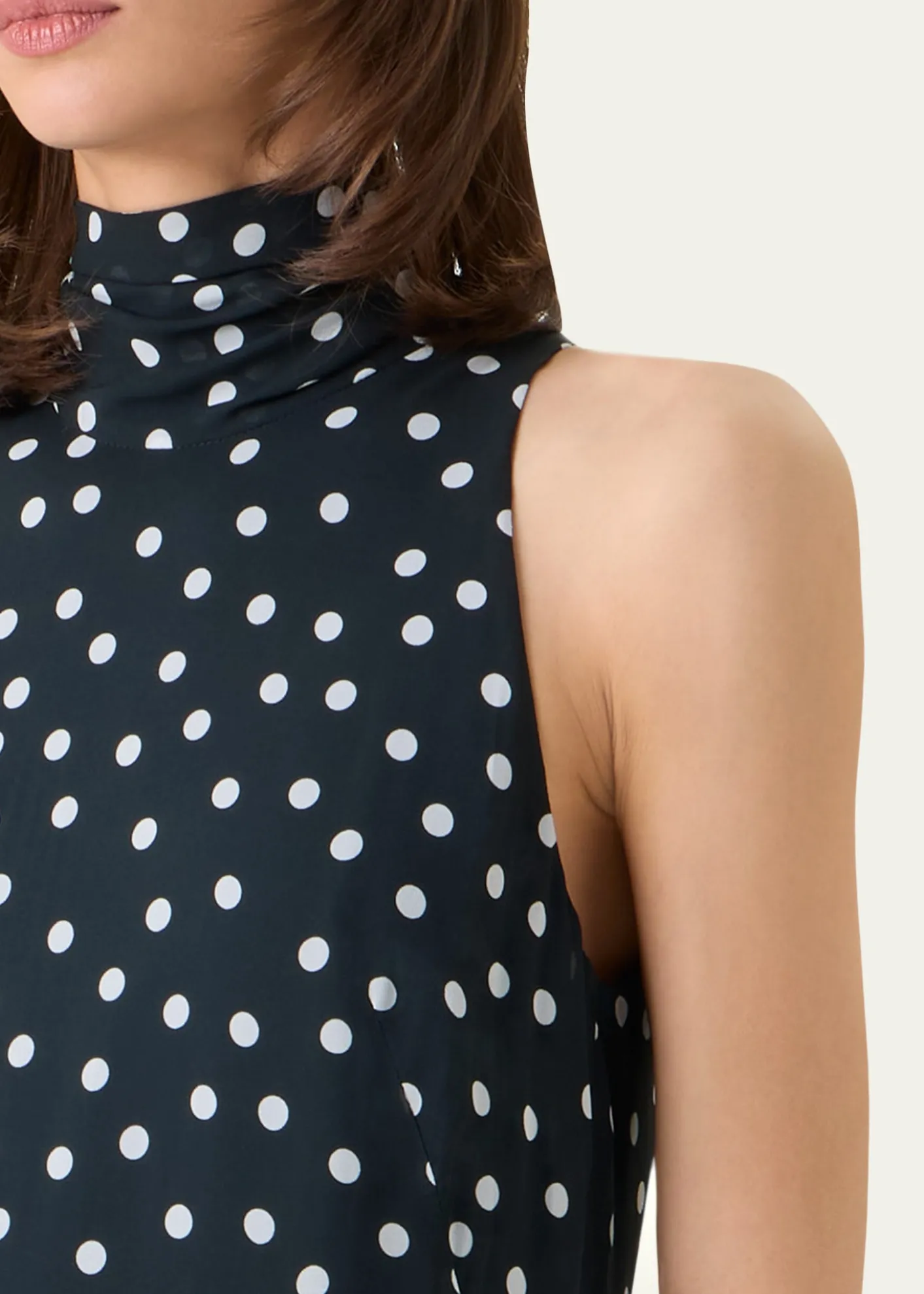 Akris puntoMock-Neck Polka-Dot Viscose Georgette Handkerchief Midi Dress