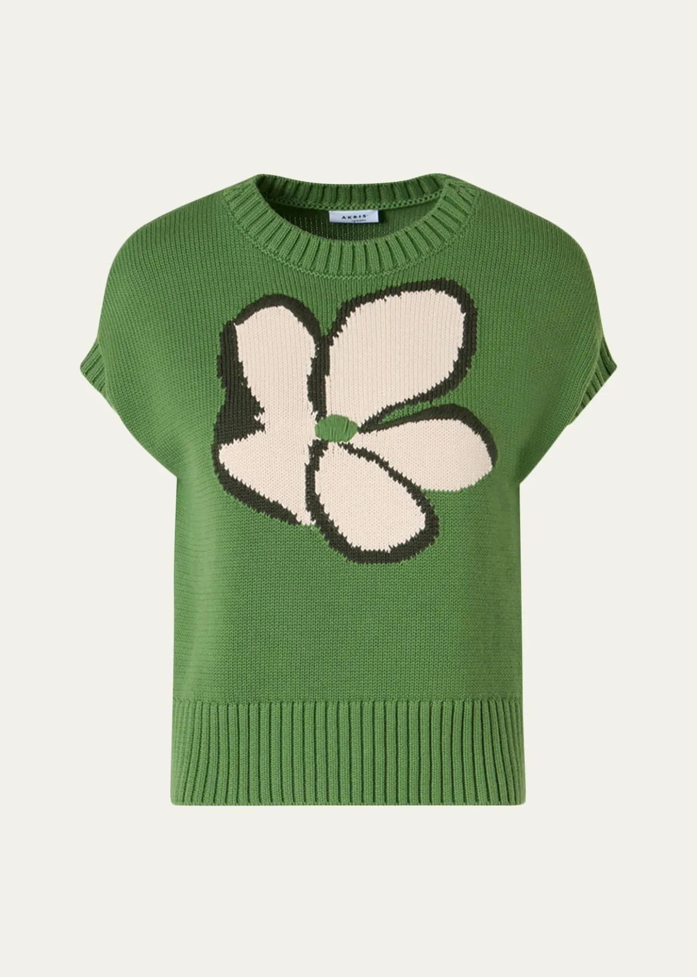 Akris puntoPapercut Flower Cotton Knit Cap-Sleeve Sweater