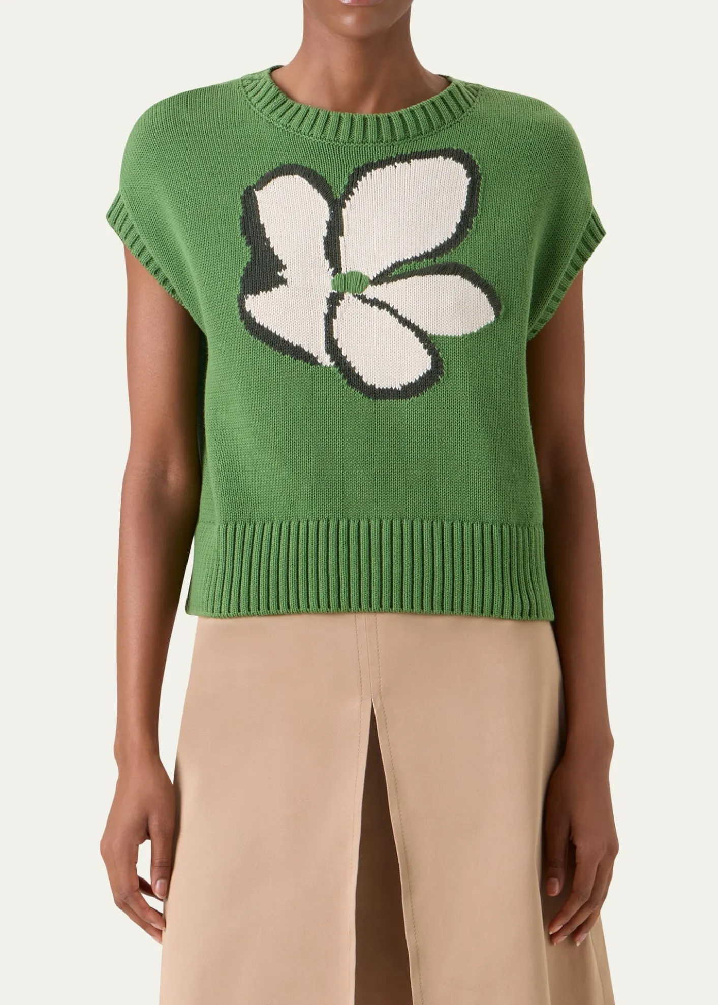 Akris puntoPapercut Flower Cotton Knit Cap-Sleeve Sweater