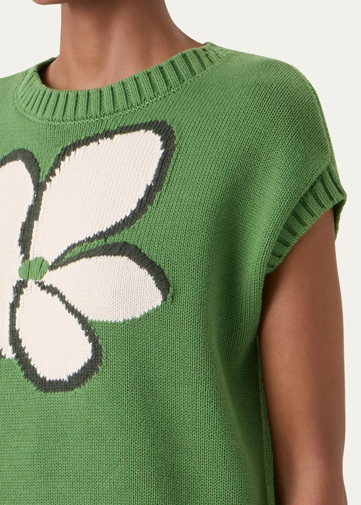 Akris puntoPapercut Flower Cotton Knit Cap-Sleeve Sweater