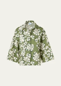 Akris puntoPapercut Flower Print Cotton Poplin Button-Down Shirt