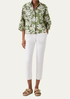 Akris puntoPapercut Flower Print Cotton Poplin Button-Down Shirt