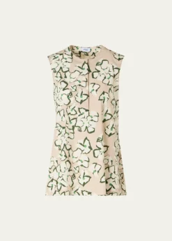 Akris puntoPapercut Flower Print Cotton Poplin Sleeveless Tunic Blouse