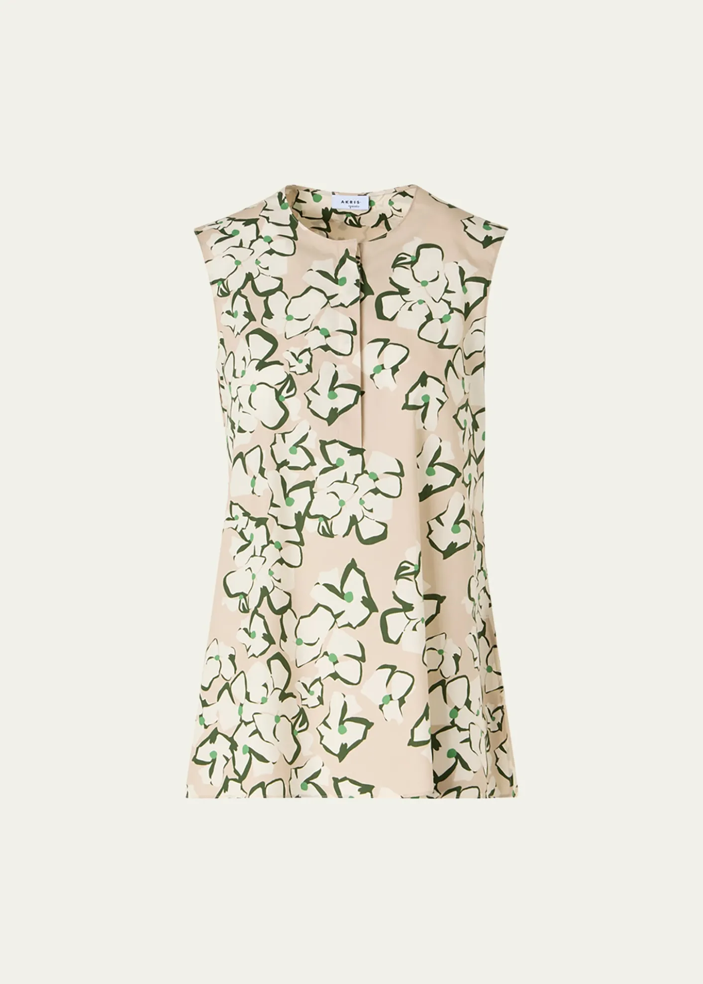 Akris puntoPapercut Flower Print Cotton Poplin Sleeveless Tunic Blouse