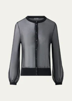 Akris puntoSheer Knit Crewneck Cardigan