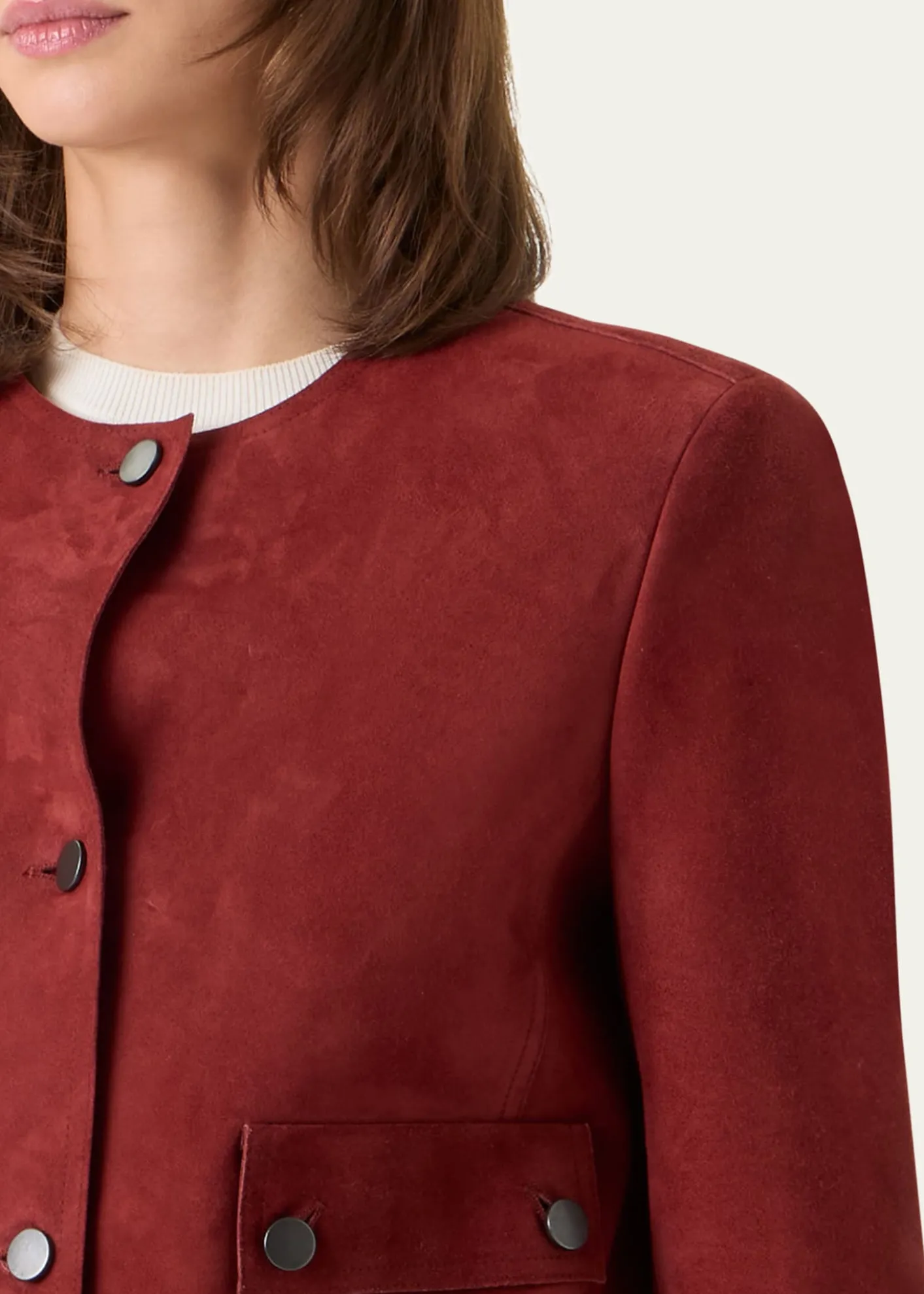 Akris puntoSingle-Breasted Suede Collarless Jacket