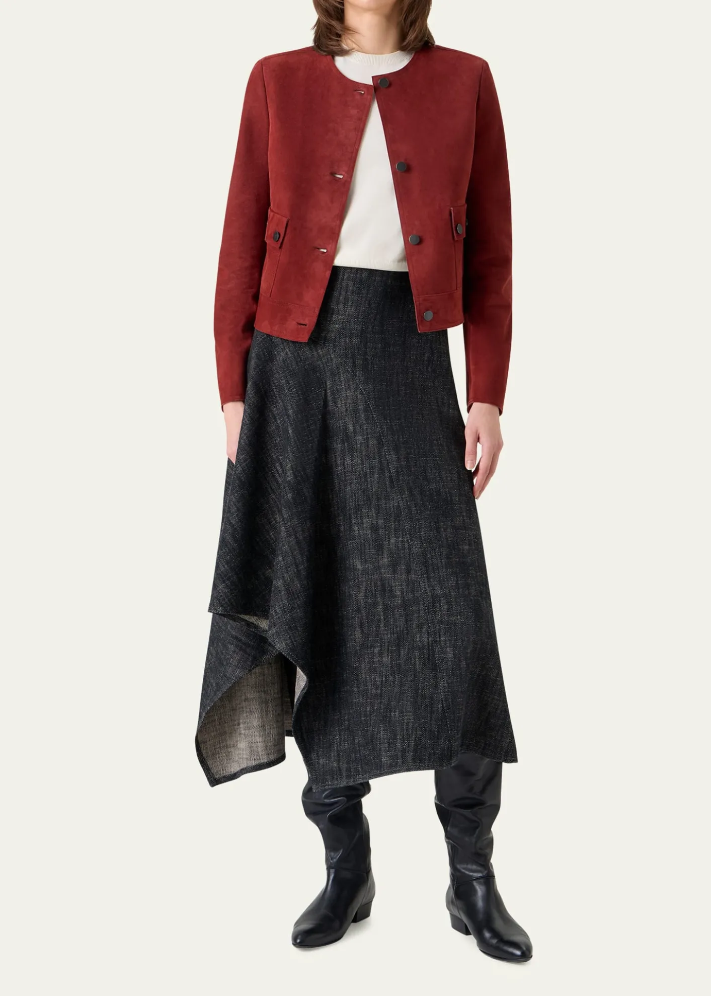 Akris puntoSingle-Breasted Suede Collarless Jacket