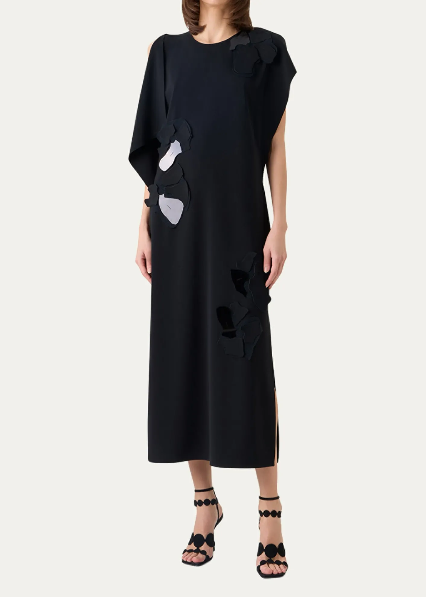 Akris puntoSleeveless Asymmetric Draped Papercut Flower Crepe Midi Dress