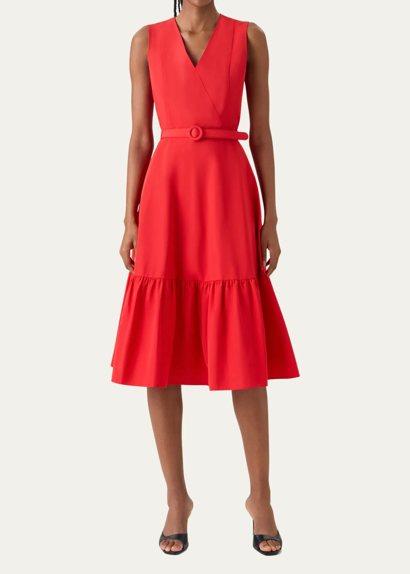 Akris puntoSleeveless Belted Taffeta Midi Dress