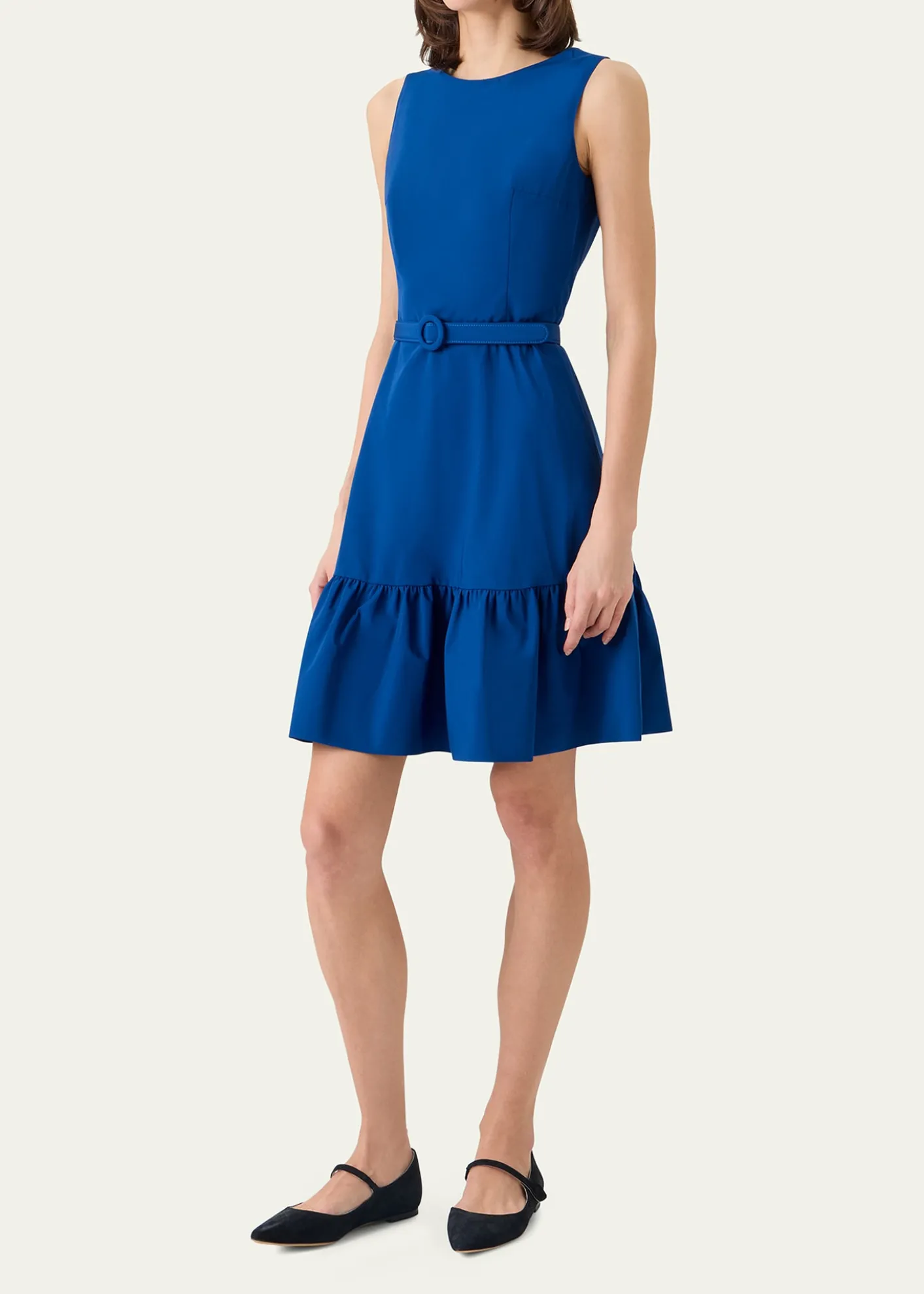 Akris puntoSleeveless Belted Ruffle Knee-Length Dress