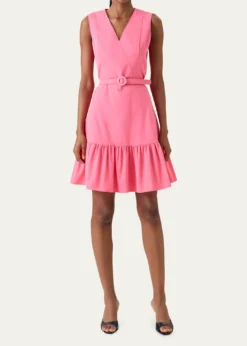 Akris puntoSleeveless Belted Ruffle Knee-Length Dress