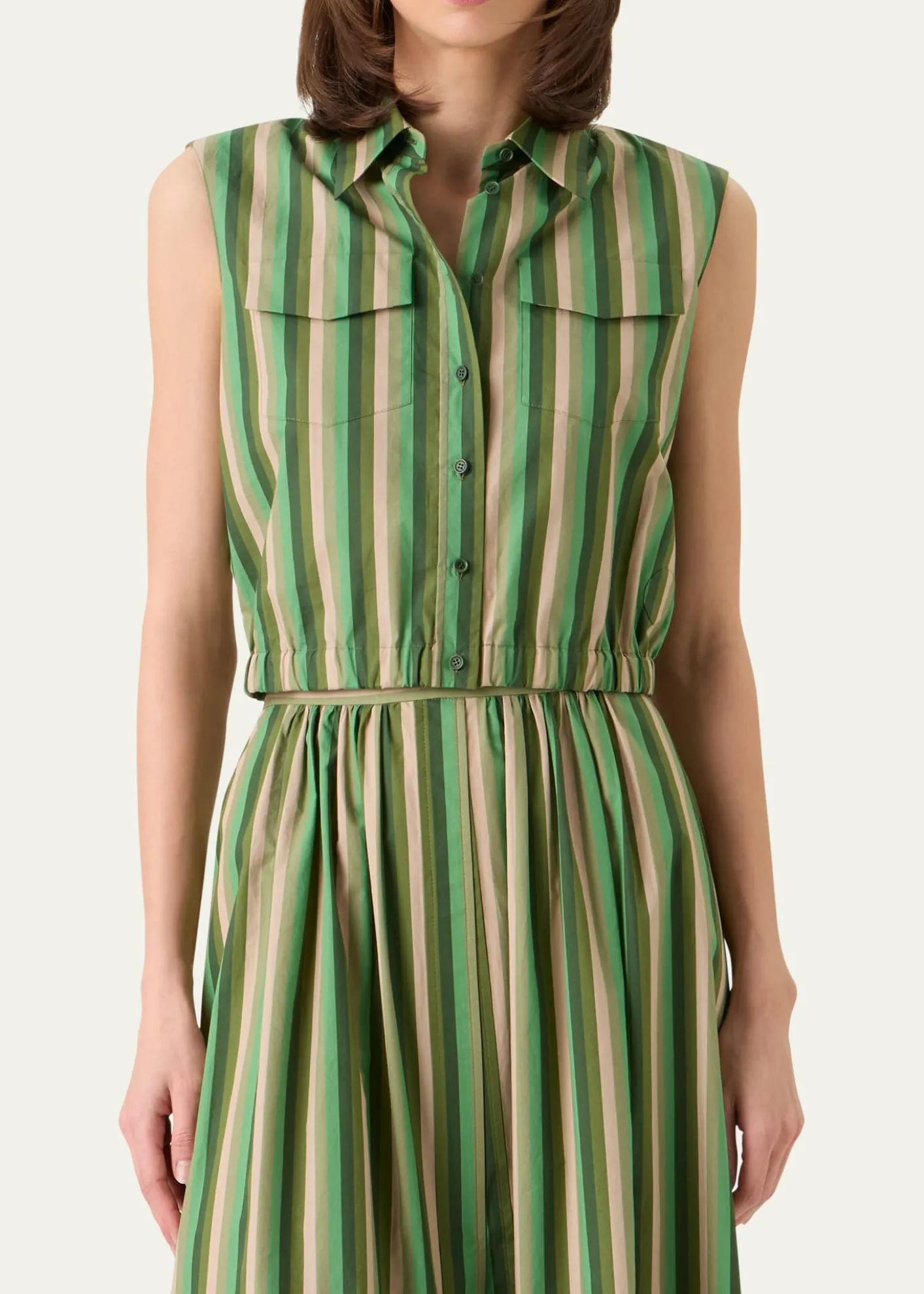 Akris puntoSleeveless Parasol Striped Cotton Poplin Crop Shirt