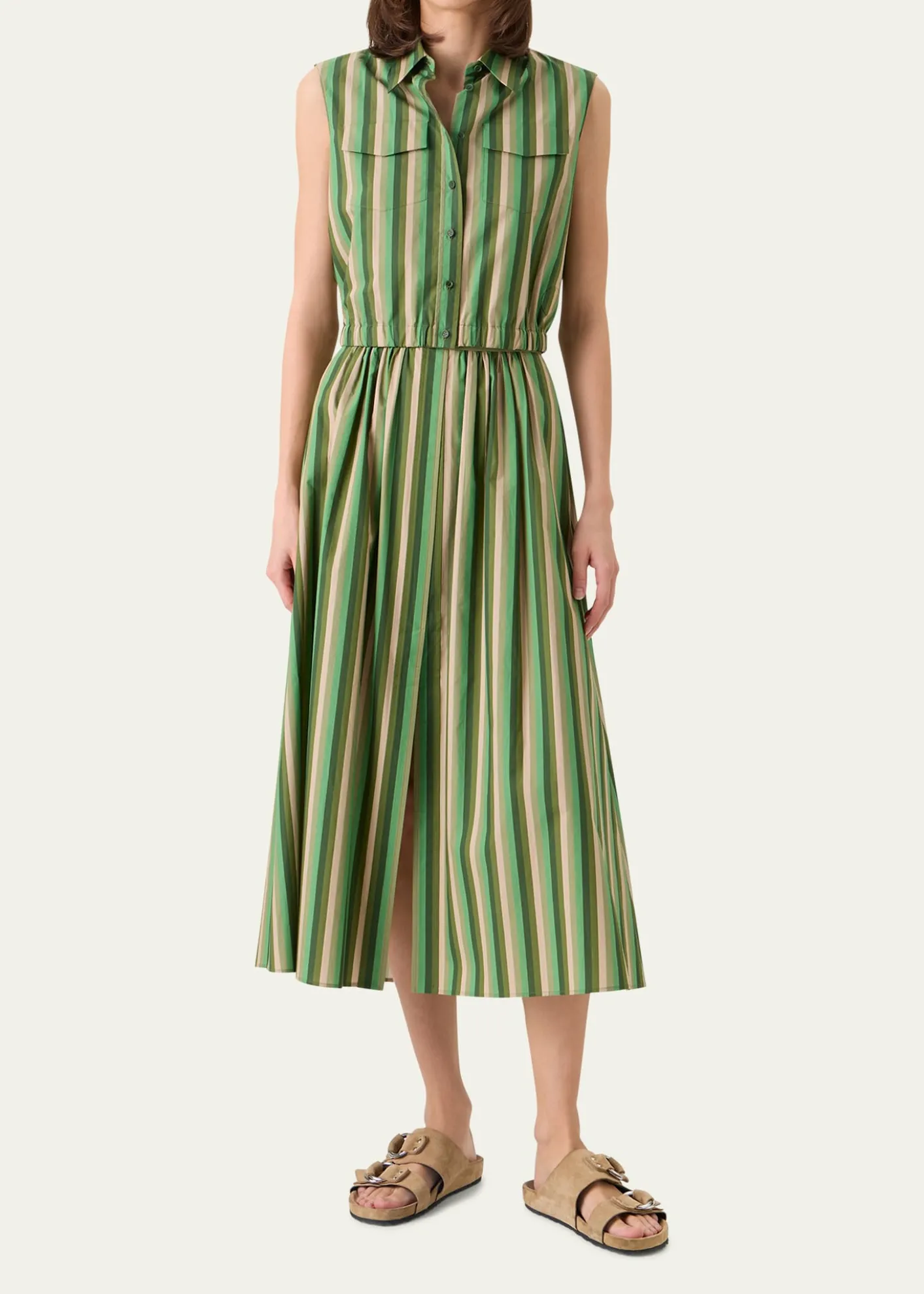 Akris puntoSleeveless Parasol Striped Cotton Poplin Crop Shirt