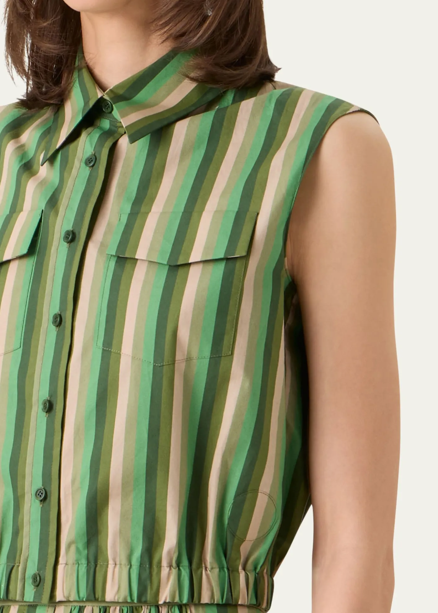 Akris puntoSleeveless Parasol Striped Cotton Poplin Crop Shirt
