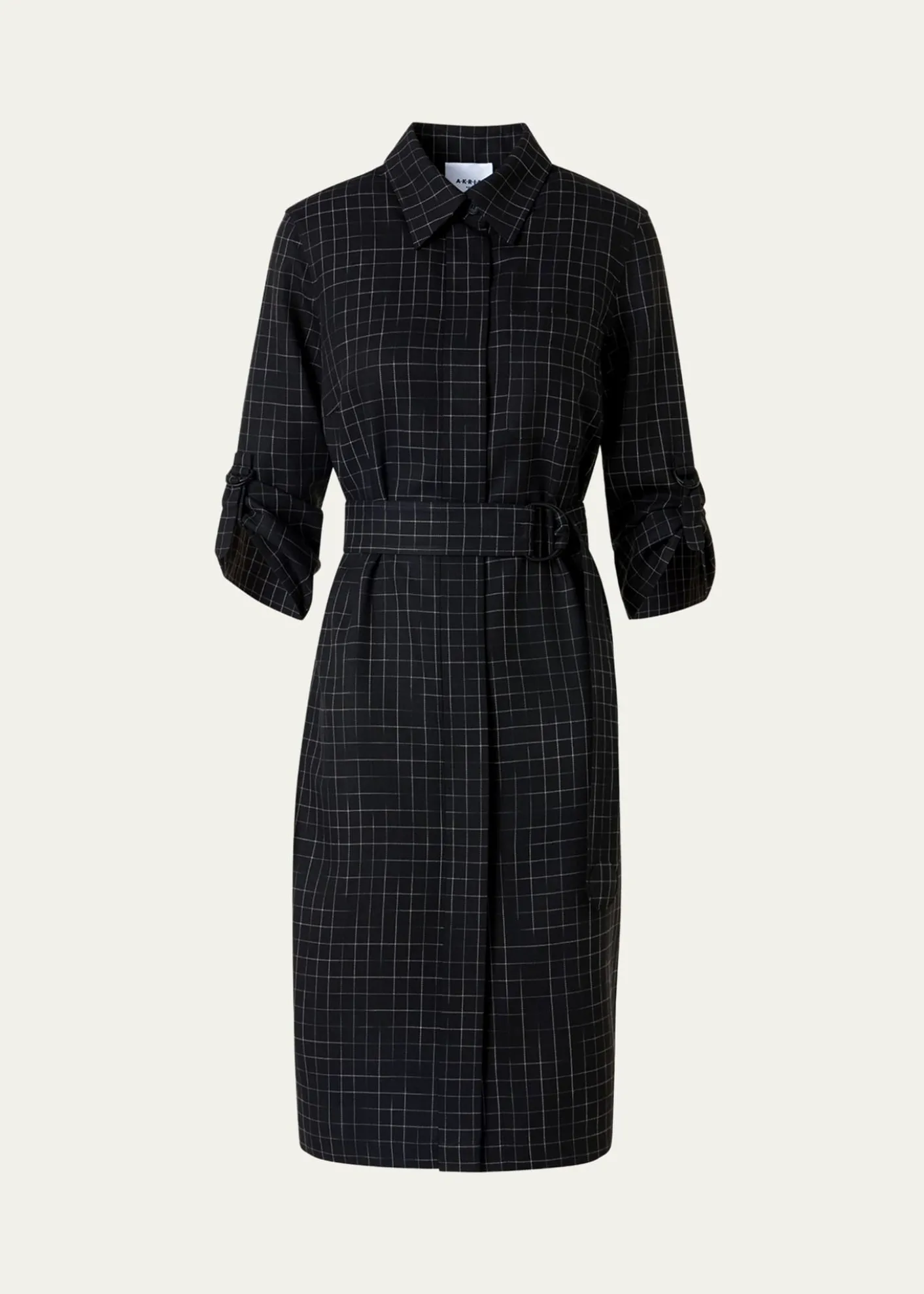 Akris puntoSquared Grid Belted Shirtdress