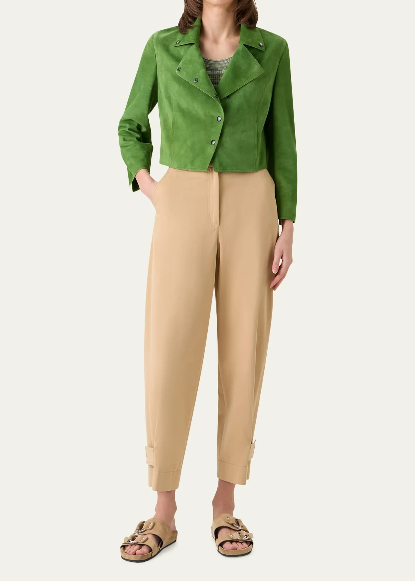 Akris puntoSuede Crop Moto Jacket