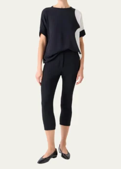 AkrisSilk-Front Short-Sleeve Sweater