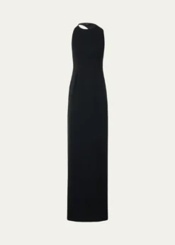 AkrisSleeveless Back-Cutout Wool Slit Gown