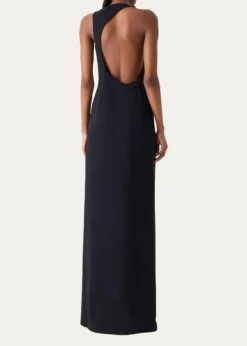 AkrisSleeveless Back-Cutout Wool Slit Gown