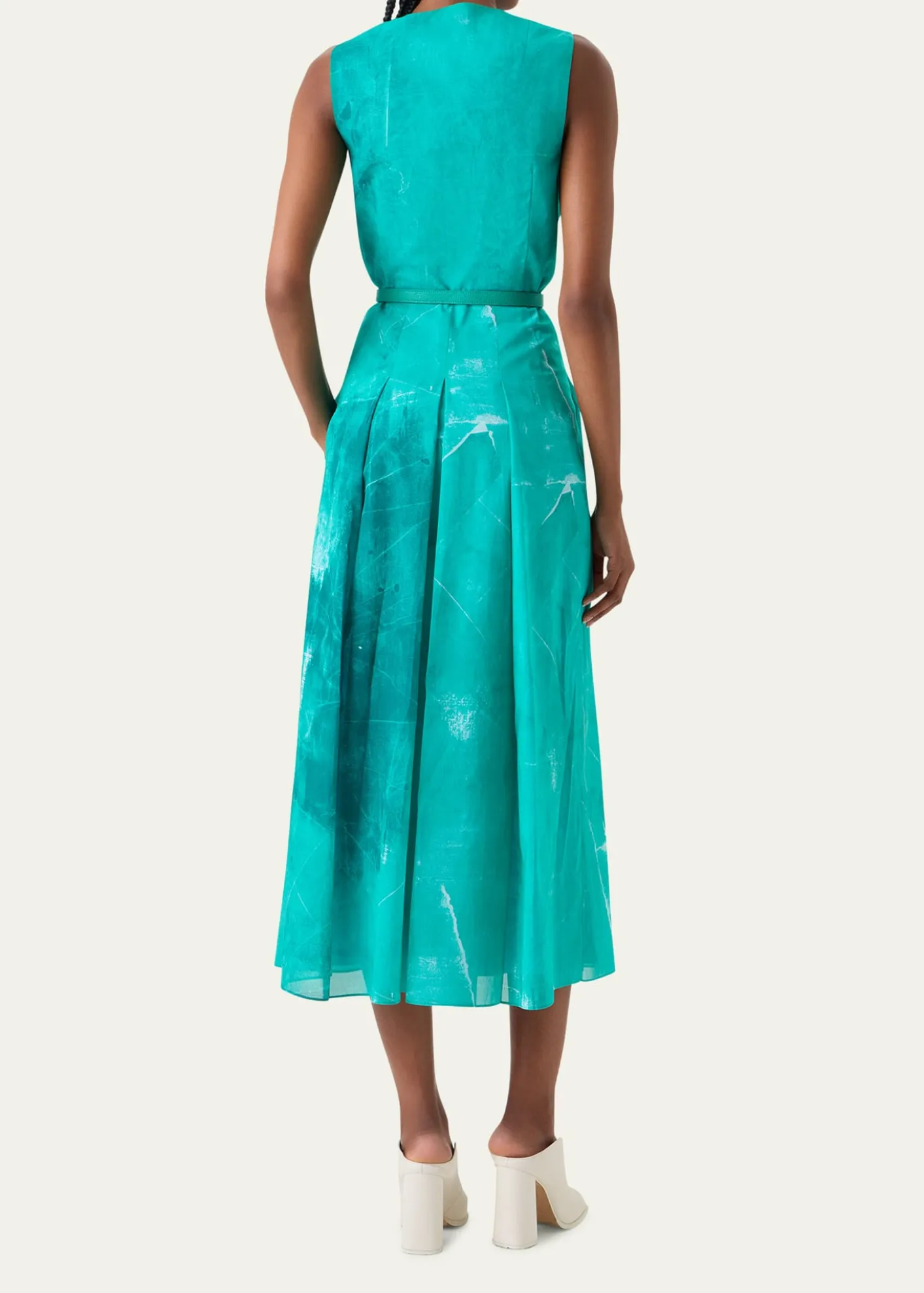 AkrisSleeveless Cotton Voile Belted Midi Dress