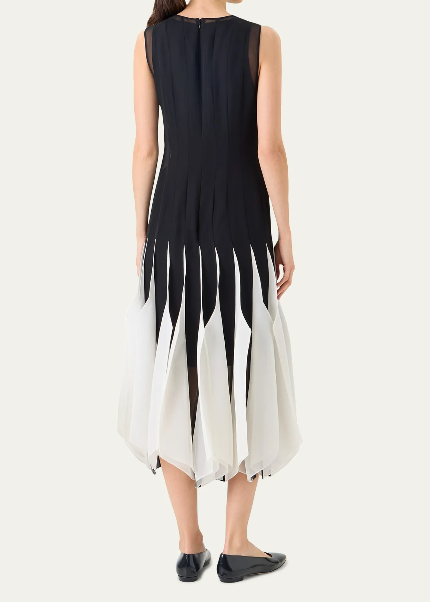 AkrisSleeveless Panama Silk Organza Seamed Midi Dress
