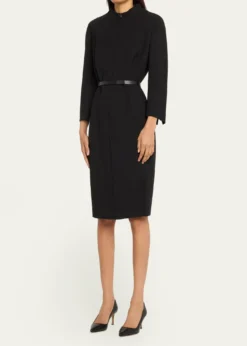 AkrisSplit-Neck Double-Face Wool Sheath Dress