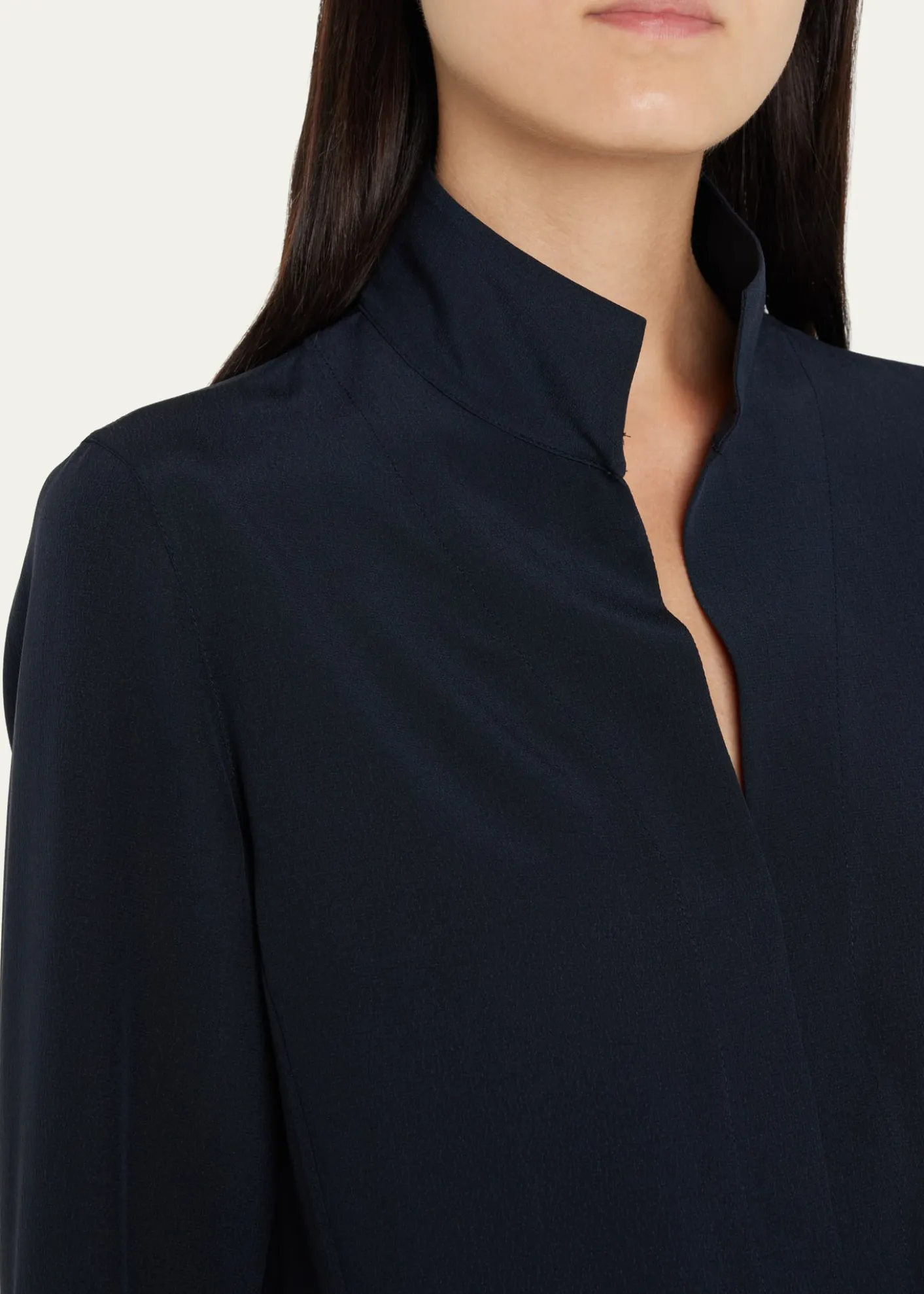 AkrisSplit-Neck Silk Button-Front Blouse