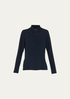 AkrisSplit-Neck Silk Button-Front Blouse
