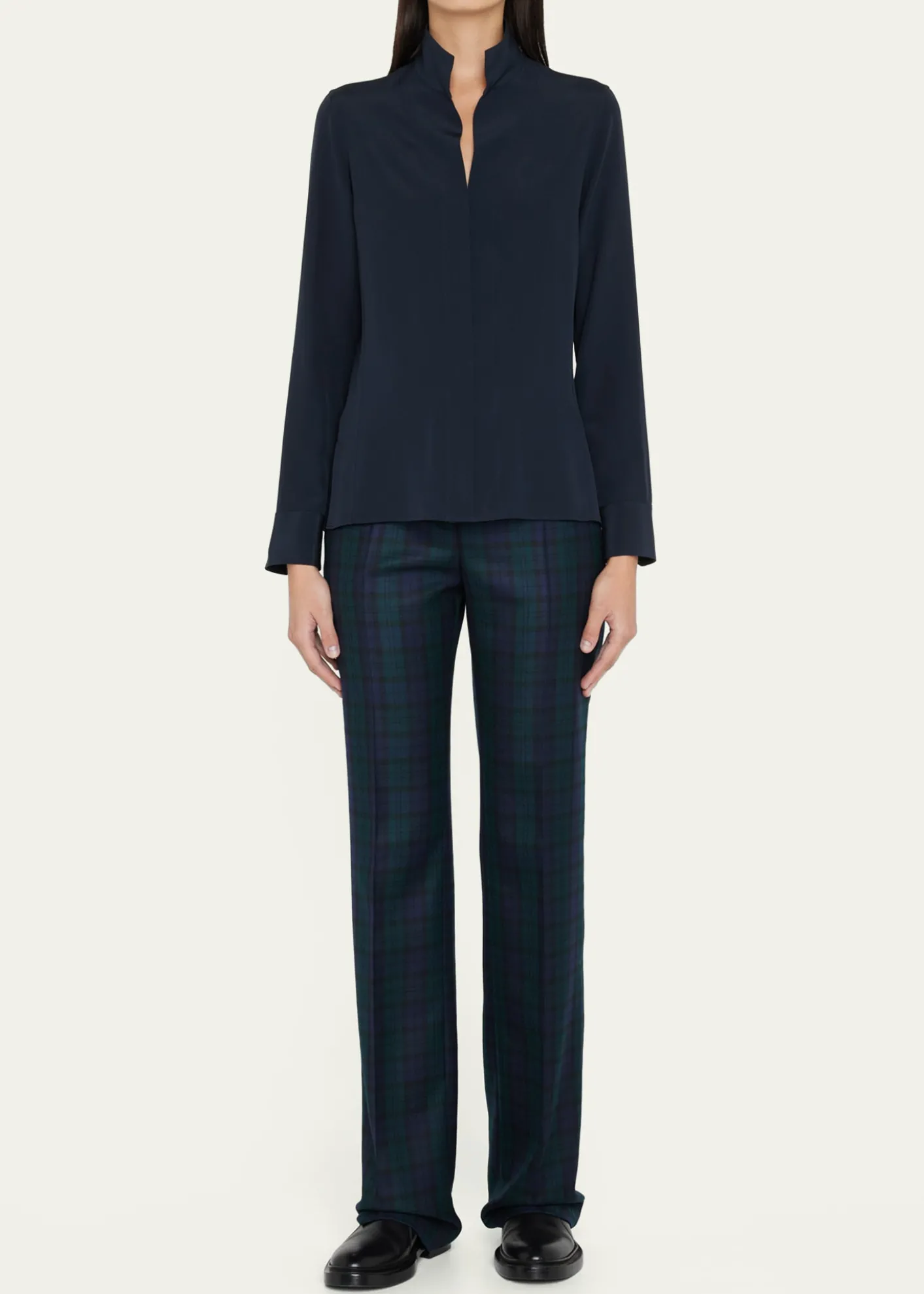 AkrisSplit-Neck Silk Button-Front Blouse