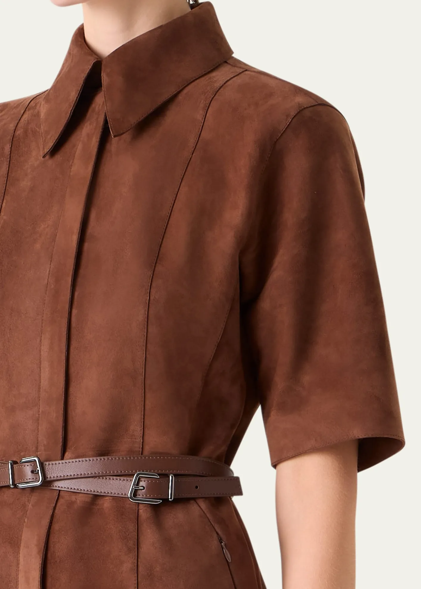 AkrisSuede Belted Midi Shirtdress