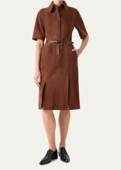 AkrisSuede Belted Midi Shirtdress