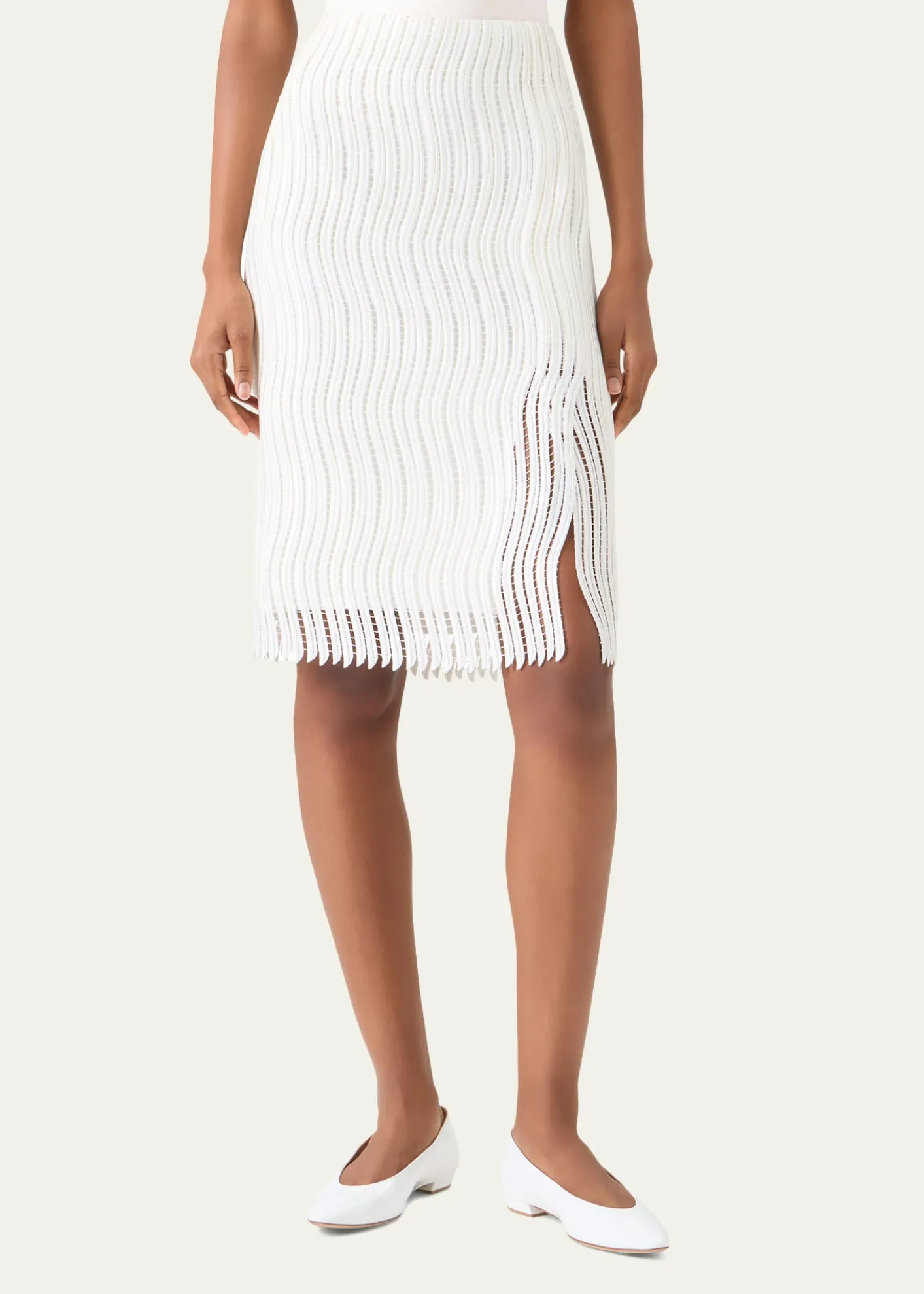 AkrisTechno Wave Guipure Slit Pencil Skirt