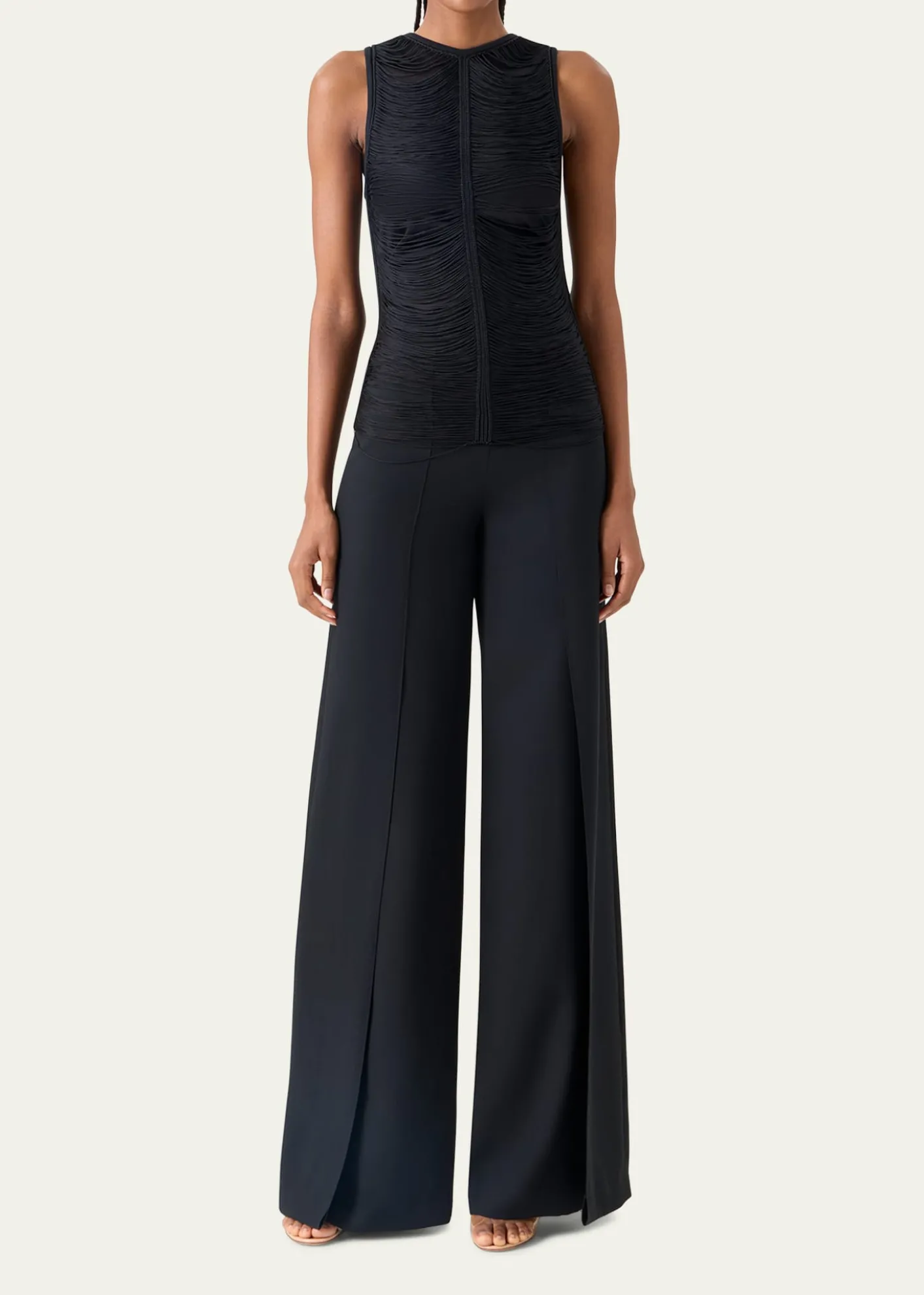 AkrisTrapezoid Embroidered Sleeveless Blouse