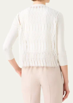 AkrisWave Guipure Silk Knit Crewneck Cardigan