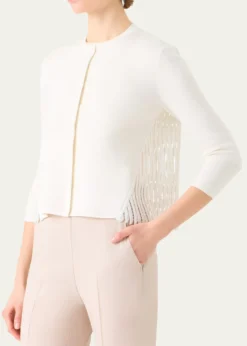 AkrisWave Guipure Silk Knit Crewneck Cardigan