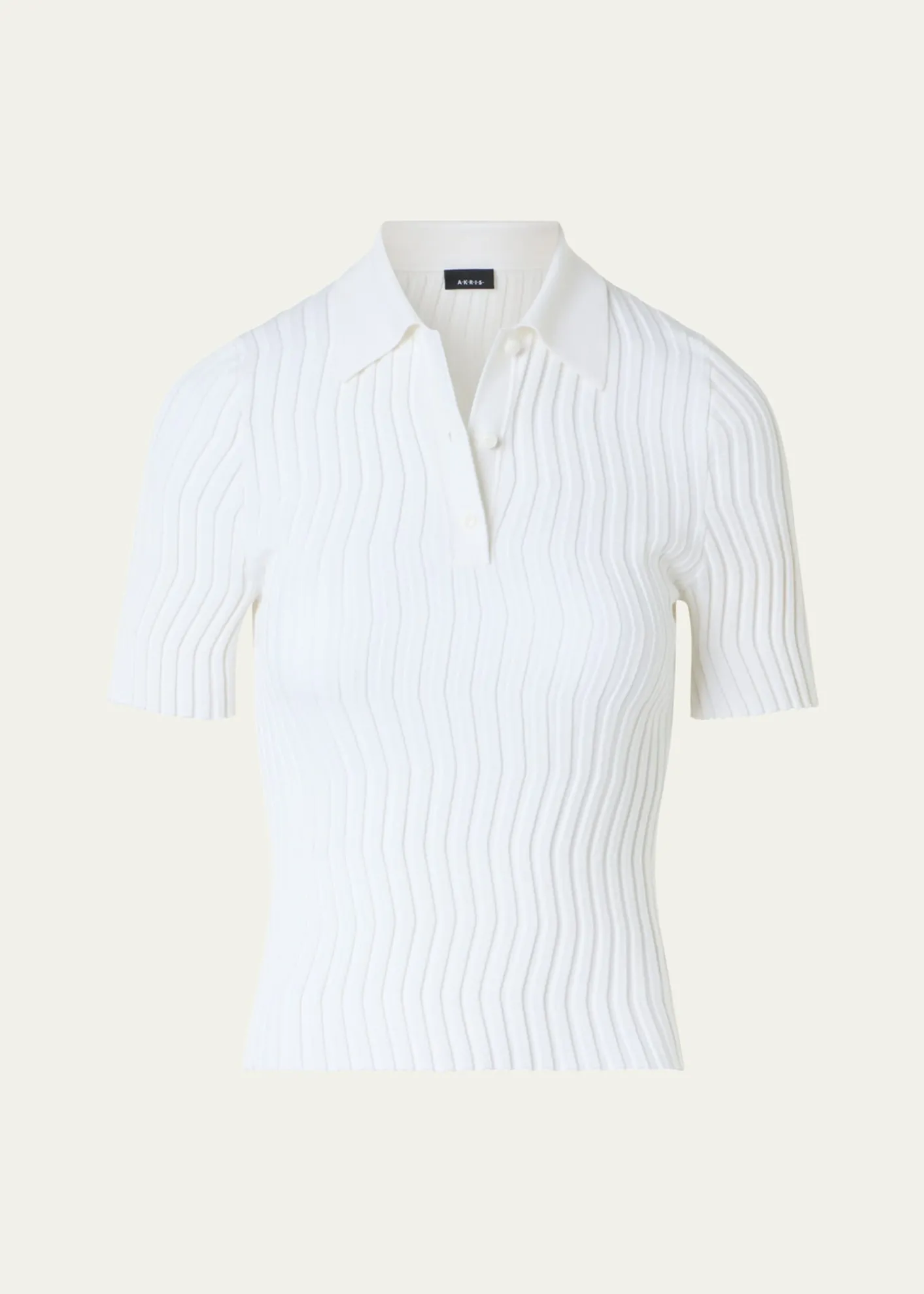 AkrisZigzag Rib Knit Short-Sleeve Polo Sweater