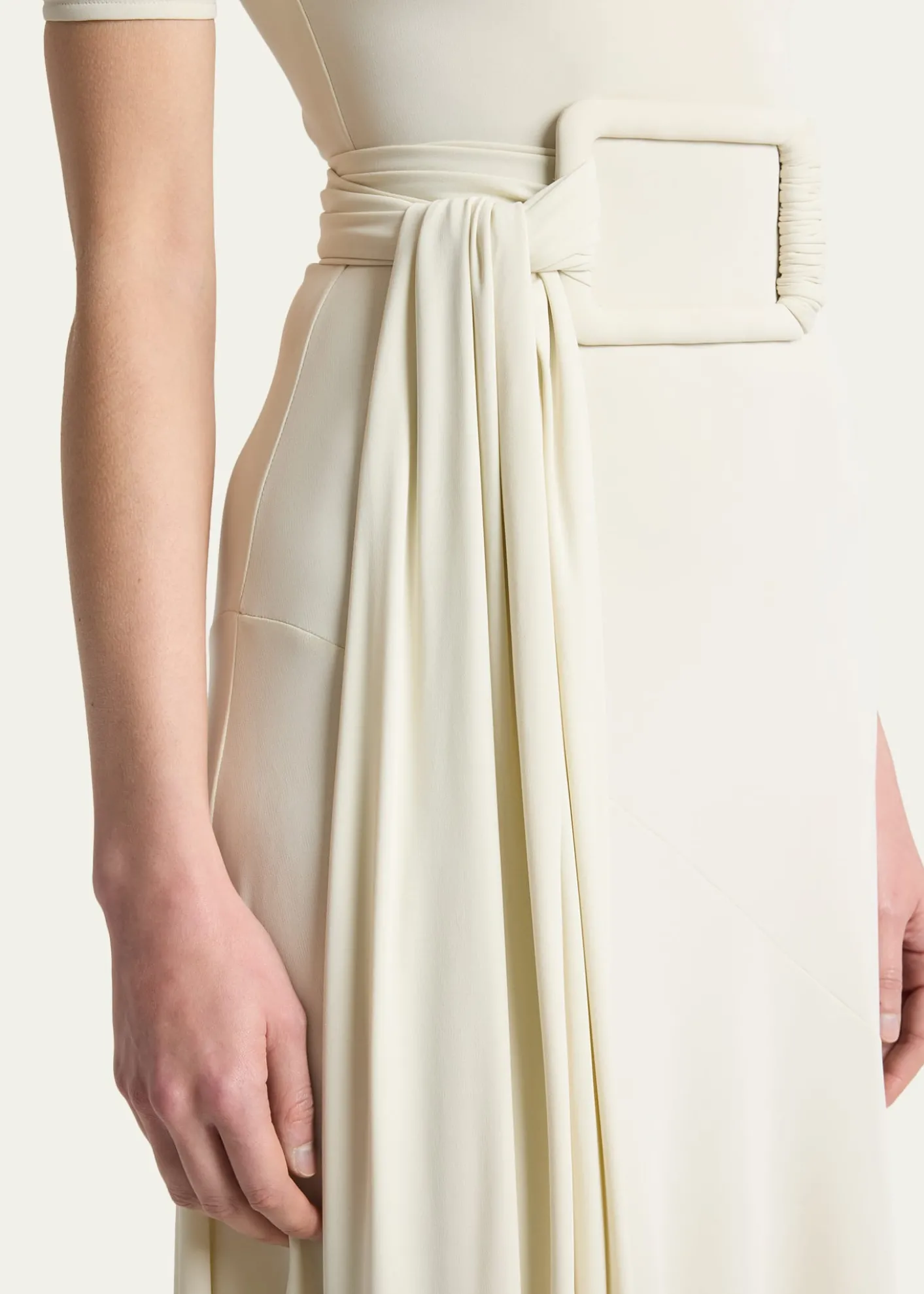 ALAIAAsymmetric Fluid Jersey Belted Midi Dress