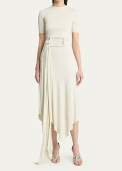 ALAIAAsymmetric Fluid Jersey Belted Midi Dress
