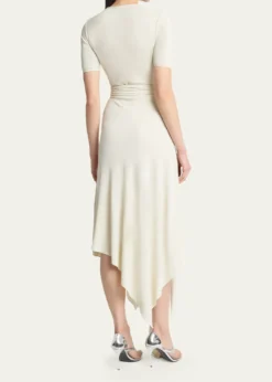 ALAIAAsymmetric Fluid Jersey Belted Midi Dress