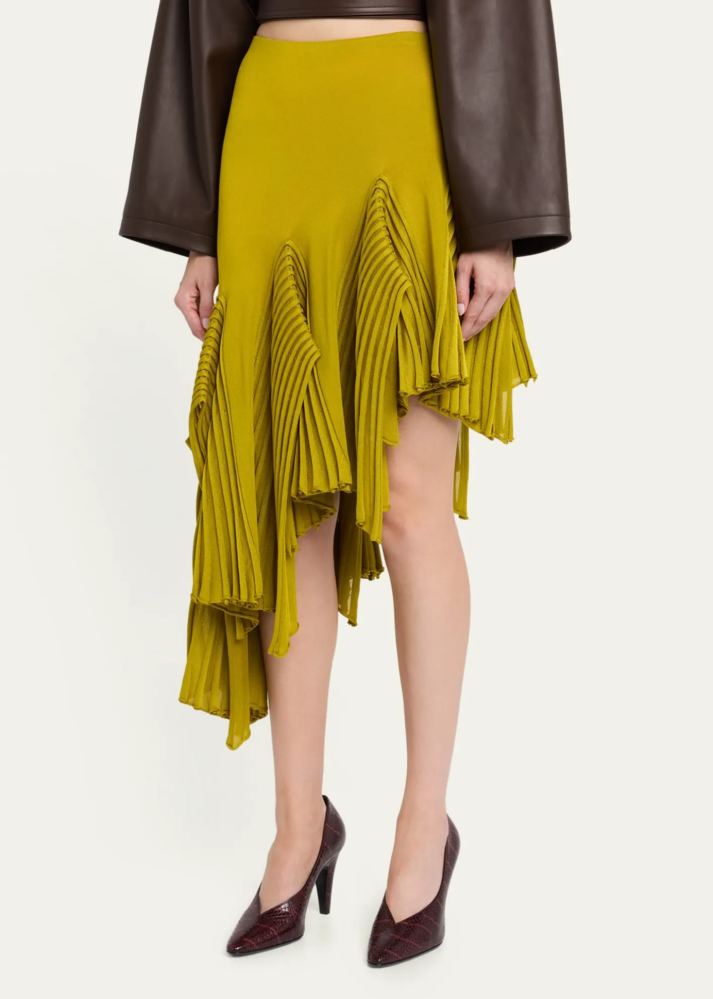 ALAIAAsymmetric Godet Ruffle Midi Skirt