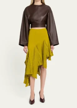 ALAIAAsymmetric Godet Ruffle Midi Skirt