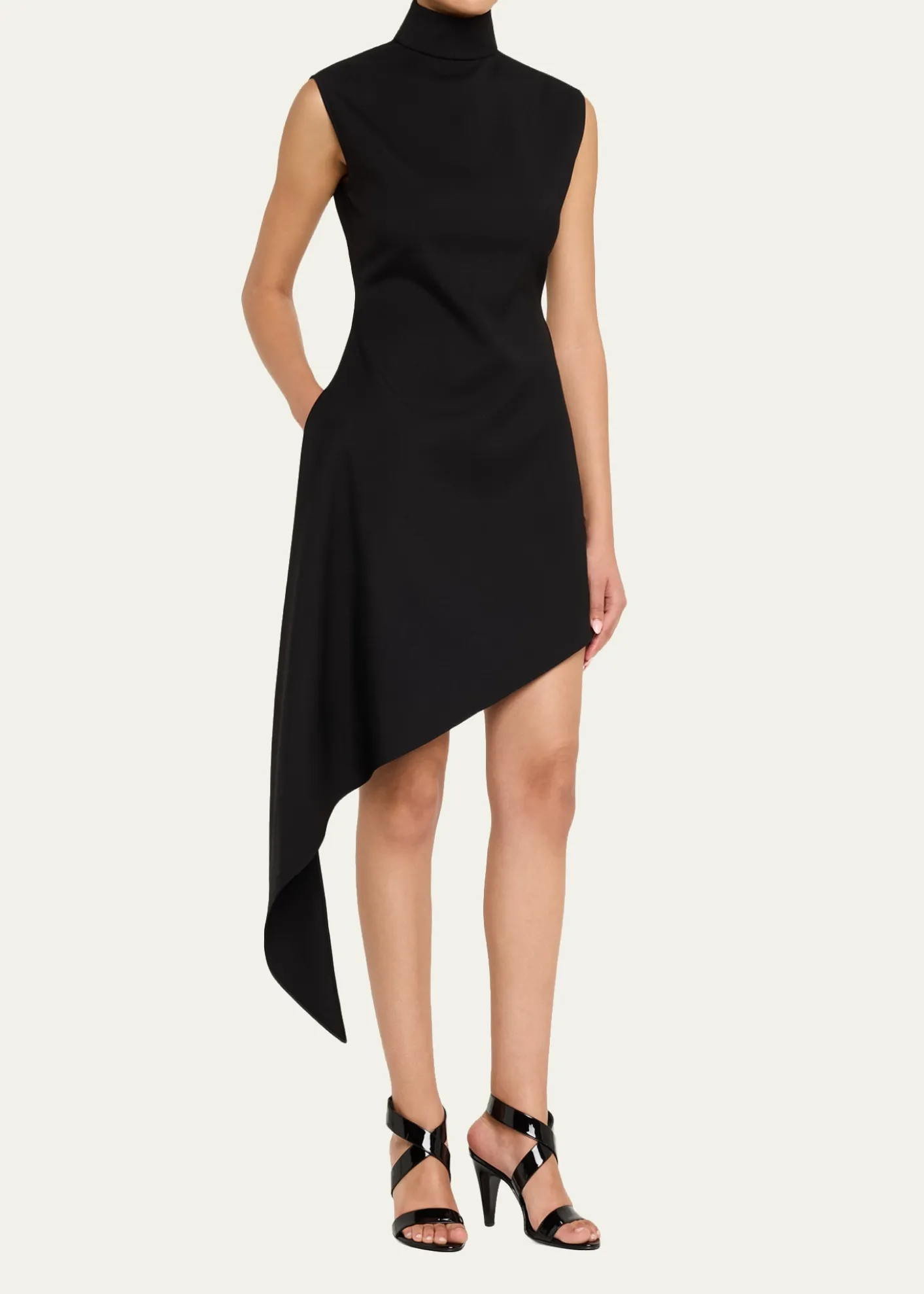 ALAIAAsymmetric Pointed Wool Twill Mini Dress
