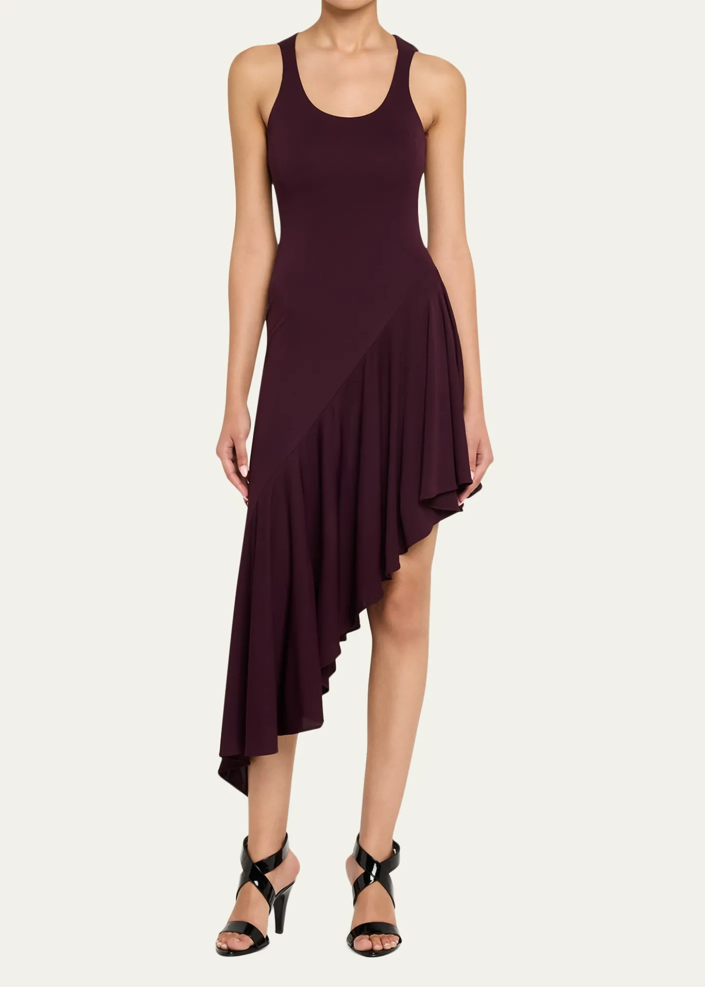 ALAIAAsymmetric Ruffle Jersey Sleeveless Midi Dress
