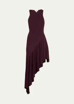ALAIAAsymmetric Ruffle Jersey Sleeveless Midi Dress