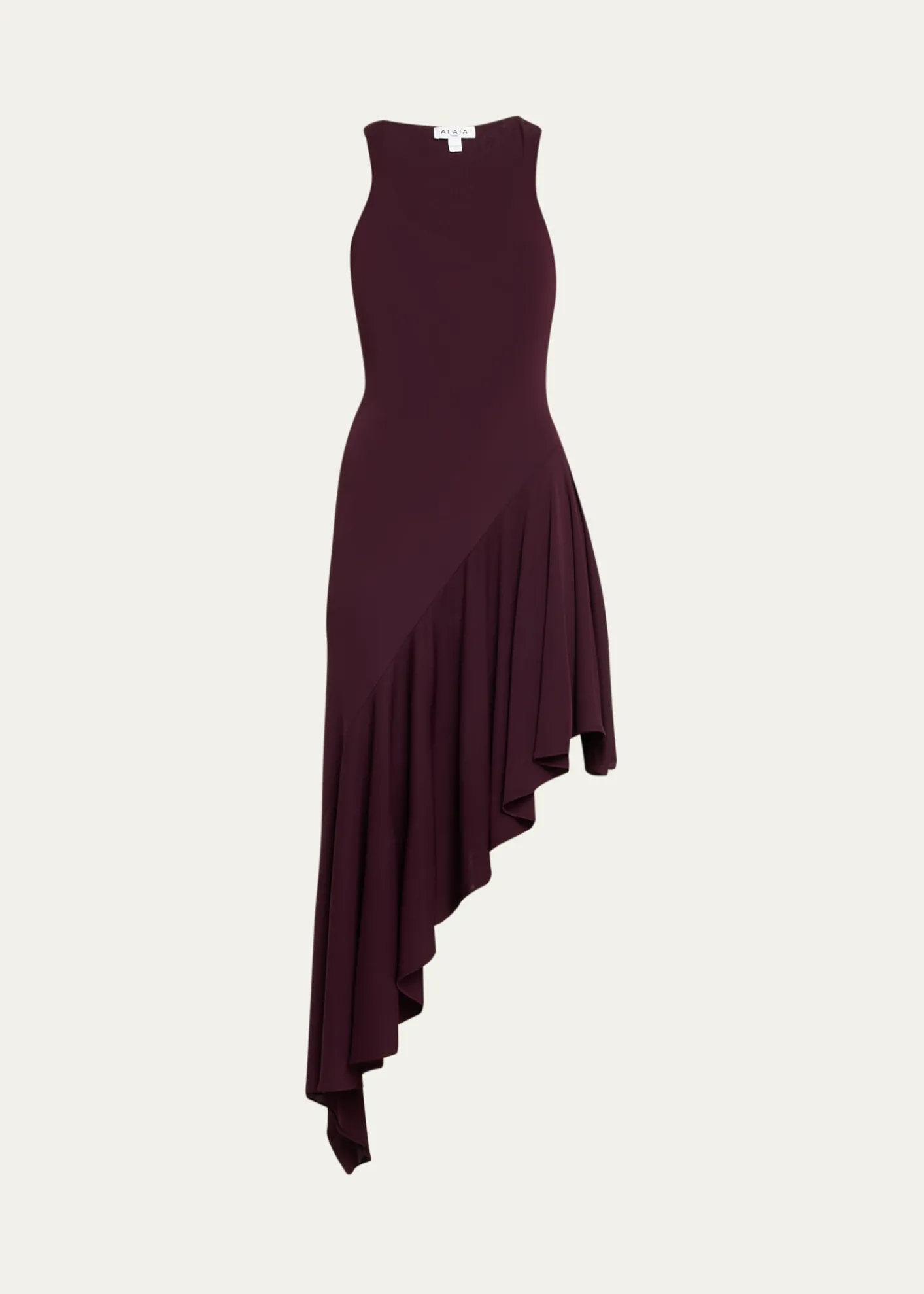 ALAIAAsymmetric Ruffle Jersey Sleeveless Midi Dress