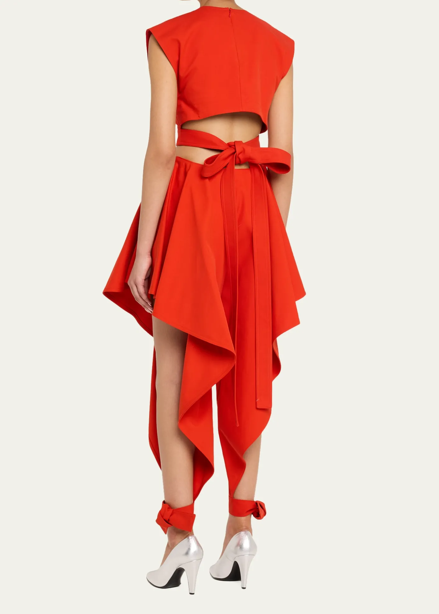 ALAIACap-Sleeve Belted Cotton Gabardine Crop Top