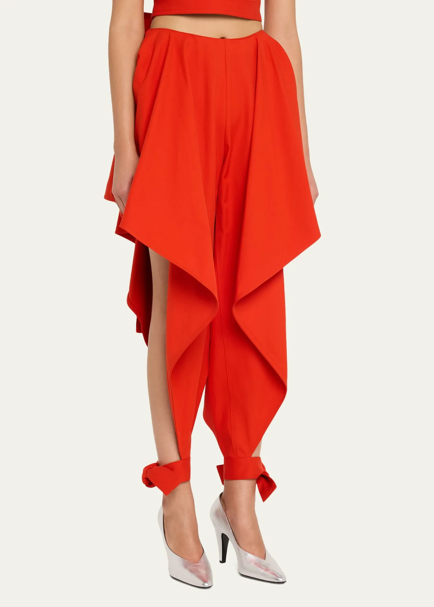 ALAIACotton Gabardine Ruffle Paneled Ankle-Tie Pants