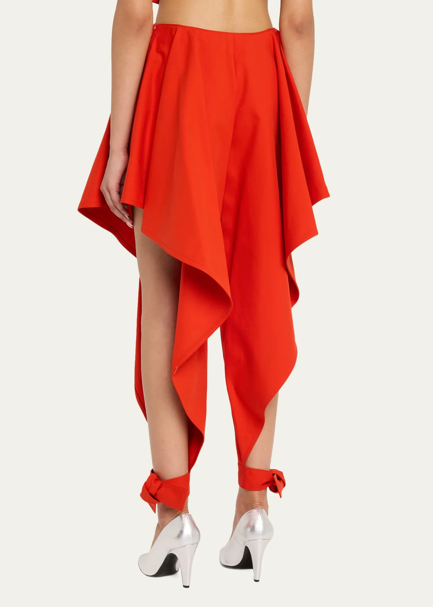 ALAIACotton Gabardine Ruffle Paneled Ankle-Tie Pants